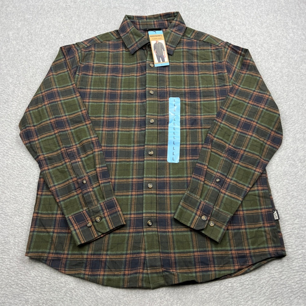NEW Eddie Bauer Flannel Shirt Mens Large Green Plaid Long Sleeve Button Up